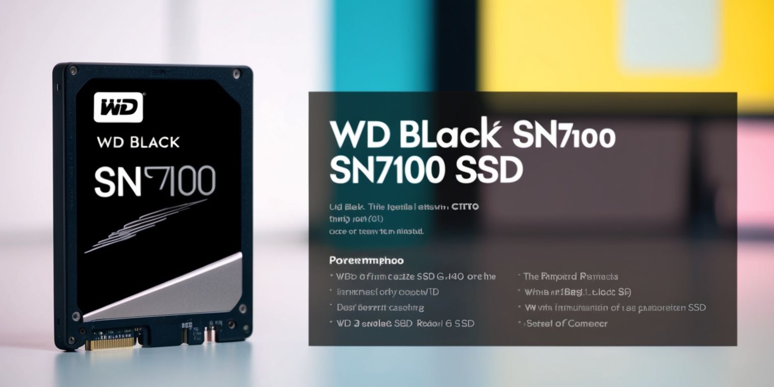 A detailed review article of the WD Black SN7100 SSD, featuring a prominently displayed SSD drive with a sleek and modern design, set against a clean and minimalist background, with a mix of bright and muted colors, the WD Black logo prominently displayed in bold, silver letters, and the SN7100 model number in a modern, sans-serif font, with a shallow depth of field, blurring the background, and focusing attention on the drive, surrounded by text describing its features, specifications, and performance benchmarks, in a clear, easy-to-read font, with headings and subheadings in a bold, dark gray color, and a overall aesthetic that conveys a sense of innovation, speed, and reliability.