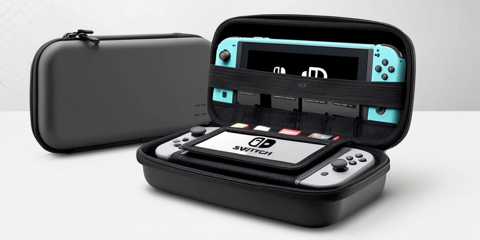 A sleek and durable travel case for a Nintendo Switch handheld gaming device, featuring a minimalist yet sophisticated design with a matte finish, secure storage compartments for game cards and accessories, and an integrated screen cover to protect the device's screen from scratches and damage, all packaged in a compact and portable form factor with a sturdy zip closure and comfortable grip, showcasing the case's premium materials and meticulous attention to detail, with the Nintendo Switch device safely stored inside, and the case's exterior adorned with subtle branding and a textured pattern, set against a clean and simple background that highlights the case's sleek aesthetics and emphasis on functionality.